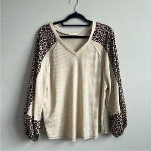 Leopard Print Sleeve Cream Top